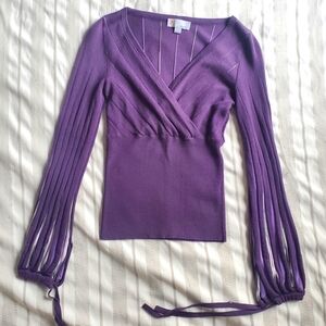 Missoni Balloon Sleeve Ribbed Blouse in Purple